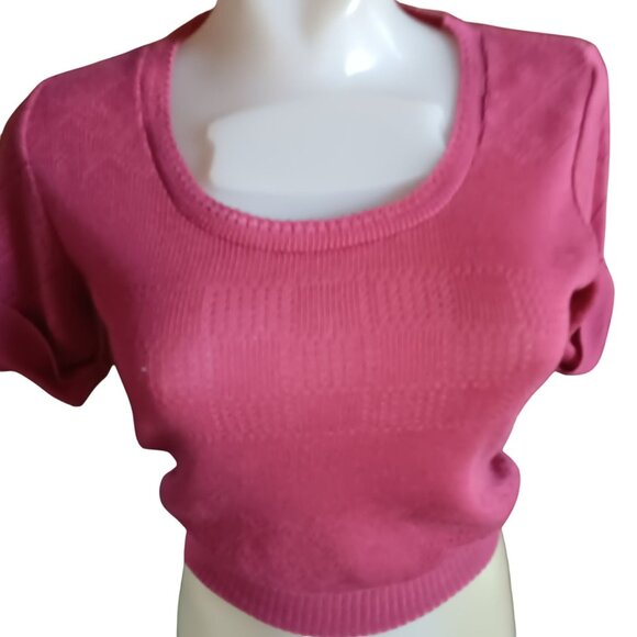Vintage Women's Small Sweater Disco Cropped 70's Garland Pink Knit Short-Sleeve - Picture 1 of 5